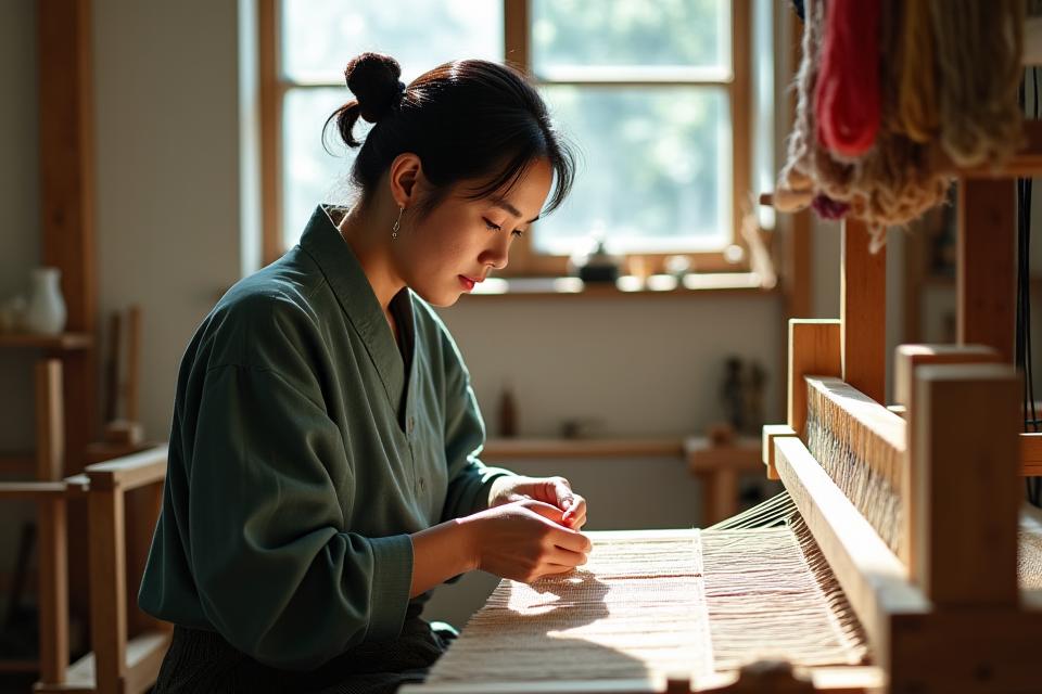 Zenith Weaveの創設者が伝統的な織機で作業している様子