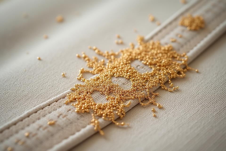 日本の茶碗の金継ぎのように修復された美しい布のクローズアップ